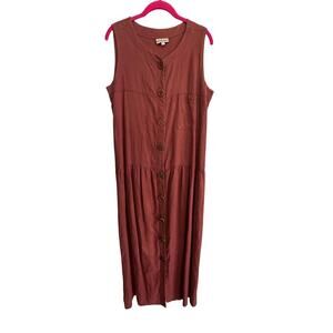 David Dart Collection Women's 100% Linen Button Front Midi Dress Size Large